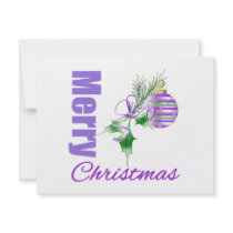 Merry Christmas Purple Theme Candy Ornament Holly Custom Invites