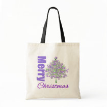 Merry Christmas Purple Theme Christmas Tree Tote Bags