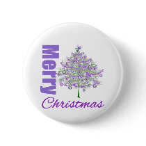 Merry Christmas Purple Theme Christmas Tree Pinback Button