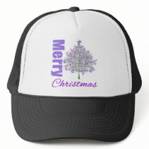 Merry Christmas Purple Theme Christmas Tree Trucker Hat