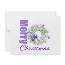 Merry Christmas Purple Theme Garden Wreath Personalized Invitation