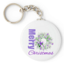 Merry Christmas Purple Theme Garden Wreath Key Chains