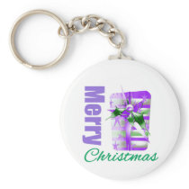 Merry Christmas Purple Theme Giftbox Key Chains