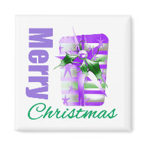 Merry Christmas Purple Theme Giftbox Magnet