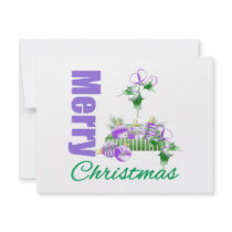 Merry Christmas Purple Theme Ornament Box Holly Invites
