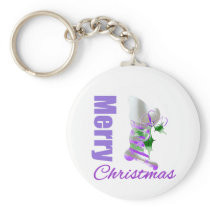 Merry Christmas Purple Theme Stocking Keychain