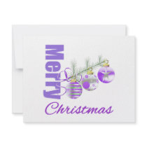 Merry Christmas Purple Theme Trio Ornaments Personalized Invites