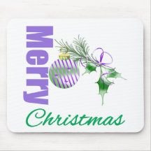 Merry Christmas Purple Themed Striped Bulb Mousepads