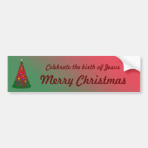 Merry Christmas: Red and Green Christmas Tree Bumper Sticker