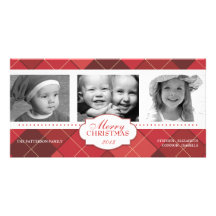 Merry Christmas Red Argyle Holiday Photo Card