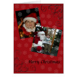 Merry Christmas red card with kid and santa