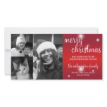 Merry Christmas red glow white snow photo greeting Custom Photo Card
