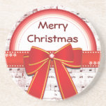 Merry Christmas red ribbon notes coaster coasters