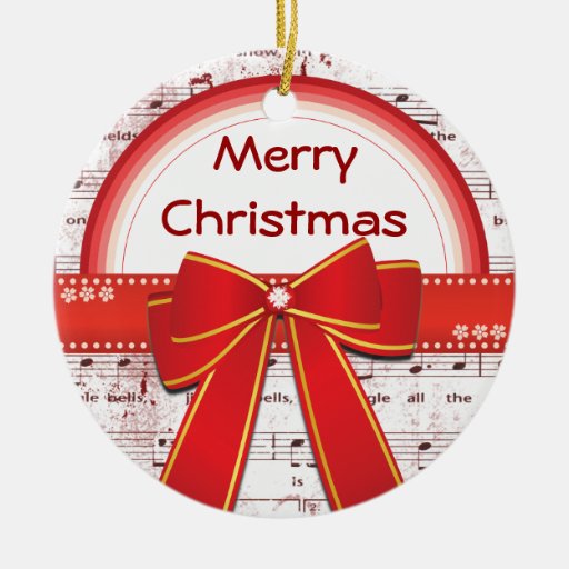 Merry Christmas red ribbon notes ornament