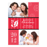 Merry Christmas red stripes holly leaf photo card Custom Announcement