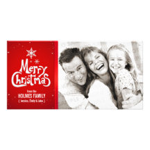 Merry Christmas Red White Personalized photocard Photo Card