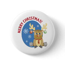 Merry Christmas Reindeer Badge/Button