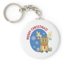 Merry Christmas Reindeer T-Shirt Keyring/KeyChain