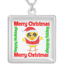 Merry Christmas Santa Chick Personalized Necklace