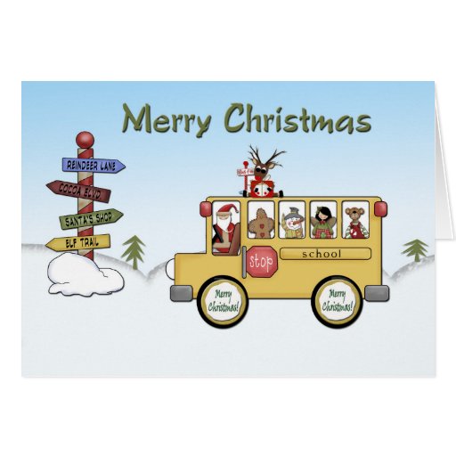 Merry Christmas School Bus Greeting Cards | Zazzle