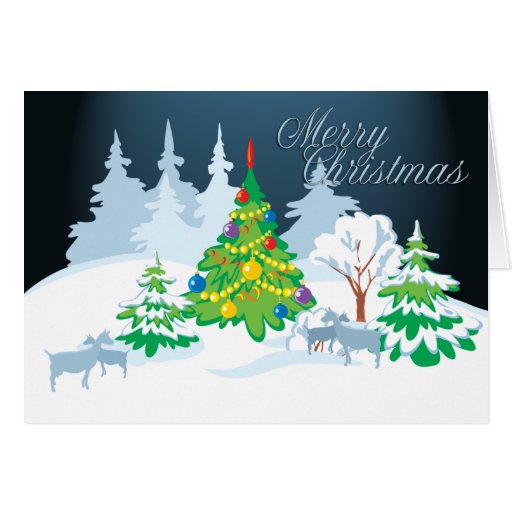 Merry Christmas Serene Goats Night Time Greeting Cards