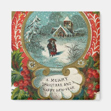 Merry Christmas Snow Scene Medallion Magnet
