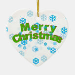 Merry Christmas Snowflake Heart Ornament