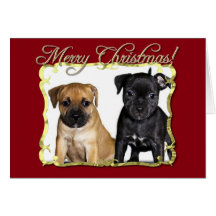 Merry Christmas Staffordshire bull terriers card