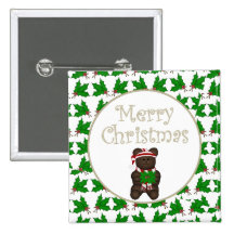 Merry Christmas Teddy Bear with Candy Cane Button
