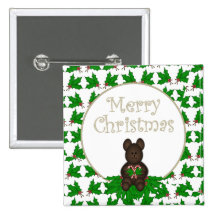 Merry Christmas Teddy Bear with Candy Cane Button