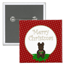 Merry Christmas Teddy Bear with Candy Cane Button