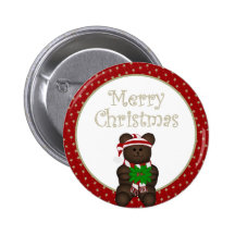 Merry Christmas Teddy Bear with Candy Cane Button