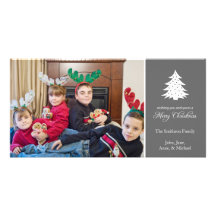 Merry Christmas Tree Photo Cards (Grey)