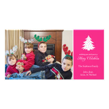Merry Christmas Tree Photo Cards (Hot Pink)