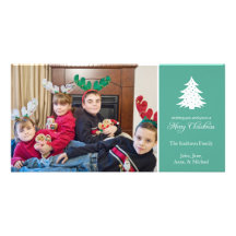 Merry Christmas Tree Photo Cards (Teal)