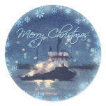 MERRY CHRISTMAS TUG BOAT by SHARON SHARPE Sticker
