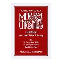 Merry Christmas white Dinner Invitation