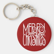 Merry Christmas White Keychain