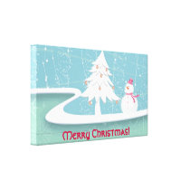 Merry Christmas with Snowman Gallery Wrapped Canvas