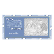 Merry Christmas Word Collage in Blue Photo Card