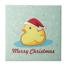 Merry Christmas yellow rubber duckie tile