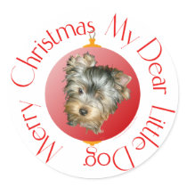 Merry Christmas Yorkshire Terrier Round Sticker
