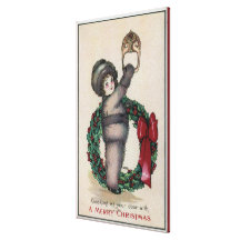 Merry ChristmasKid Knocking with a Wreath Canvas Print