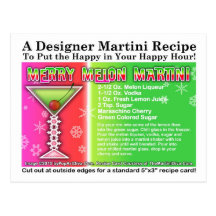Merry Melon Christmas Martini Recipe Card Postcard