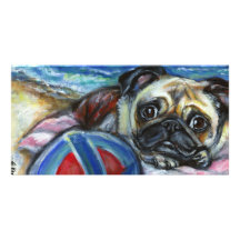 Merry Pug at the beach Photo Cards