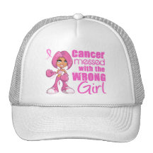 Messed With Wrong Girl Cartoon Breast Cancer Mesh Hats