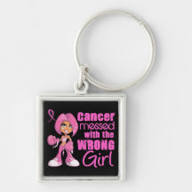 Messed With Wrong Girl Cartoon Breast Cancer Key Chain