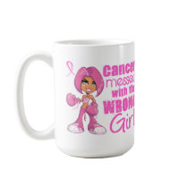 Messed With Wrong Girl Cartoon Breast Cancer Mugs
