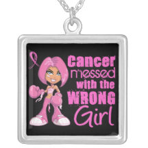 Messed With Wrong Girl Cartoon Breast Cancer Necklace