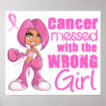 Messed With Wrong Girl Cartoon Breast Cancer Posters